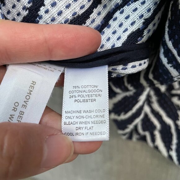 LOFT Ikat Faux Wrap Navy White Asymmetric Pencil Mini Skirt Women’s Size Small - Picture 6 of 7